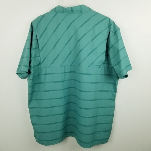 Columbia Men's Teal Striped Short Sleeve Collared Button Front Shirt - Picture 2 of 8